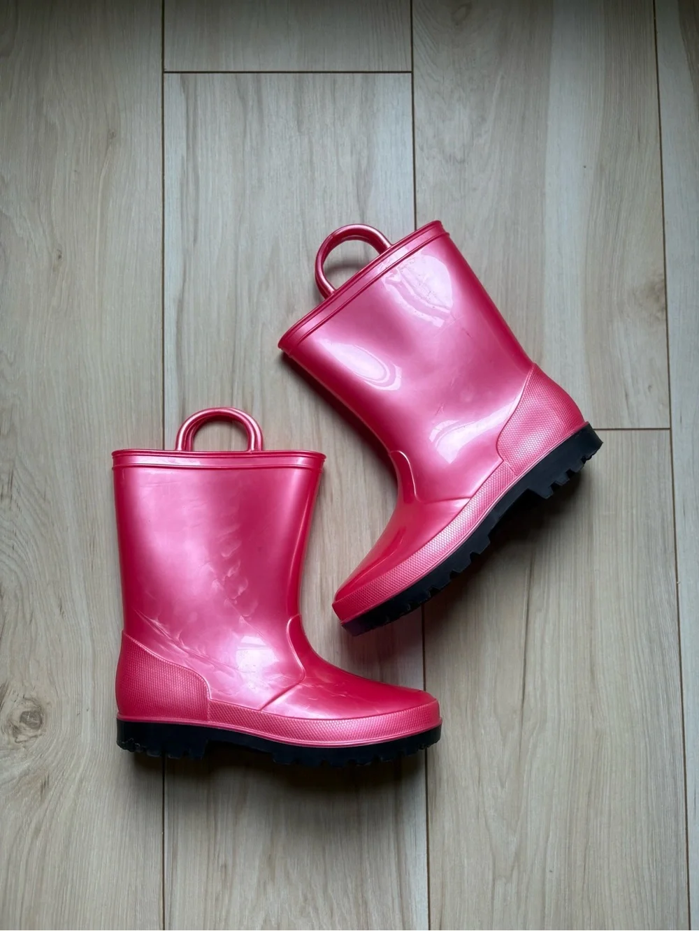 Falls Creek Kids Pearl Pink Rain Boots Size 4 Waterproof Pull On Rubber Boots